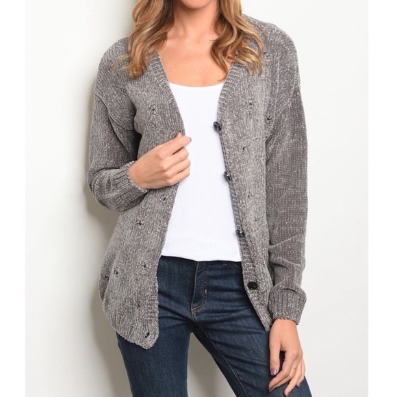 Super Soft Grey Chenille Cardigan - Picture 1 of 5